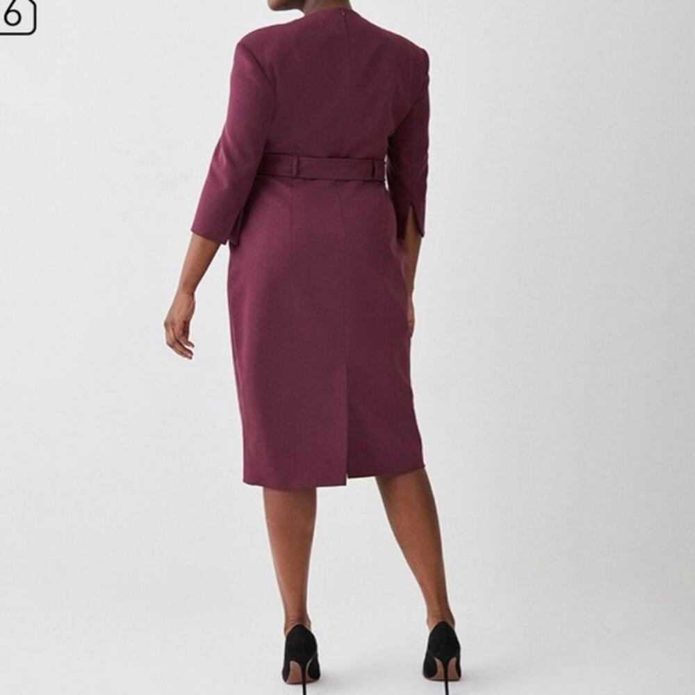 Karen Millen Merlot Structured Crepe Trench Style Dress Sz 18 Belted Long Sleeve - Picture 7 of 7